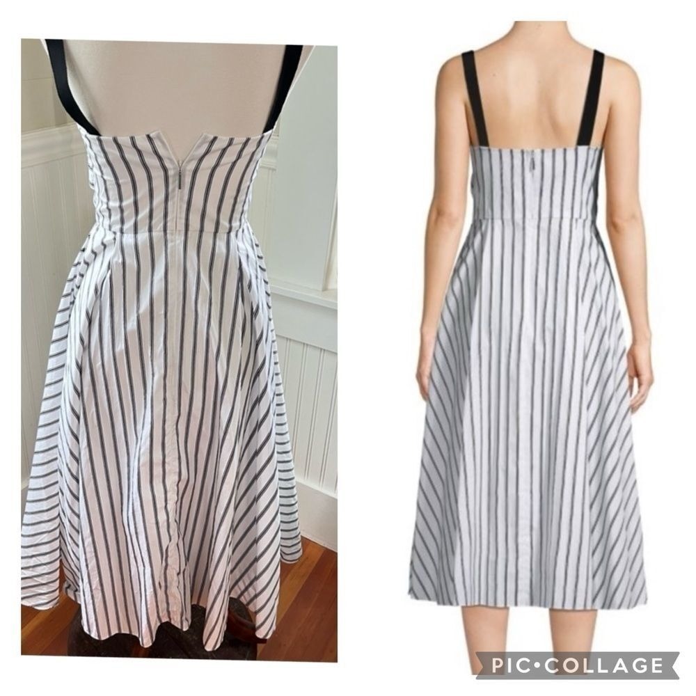 Jason Wu Striped Twisted Bodice Midi Dress White Black Size 4 - Picture 10 of 16